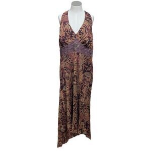 Signature Robbie Bee Vintage Brown Asymmetric Silk Halter Fairy Dress 18W Plus